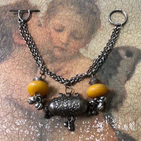 vintage boho silver bracelet with earth tone beads - Picture 1 of 7